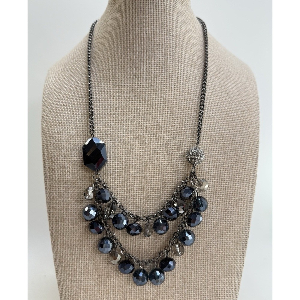 Simply Vera Vera Wang Gunmetal Faceted Crystal Statement Necklace 10″ Drop